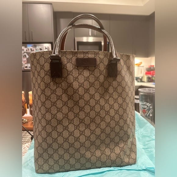 Auth GUCCI GG Shoulder Tote Bag PVC Leather Brown  1005a - Picture 3 of 15